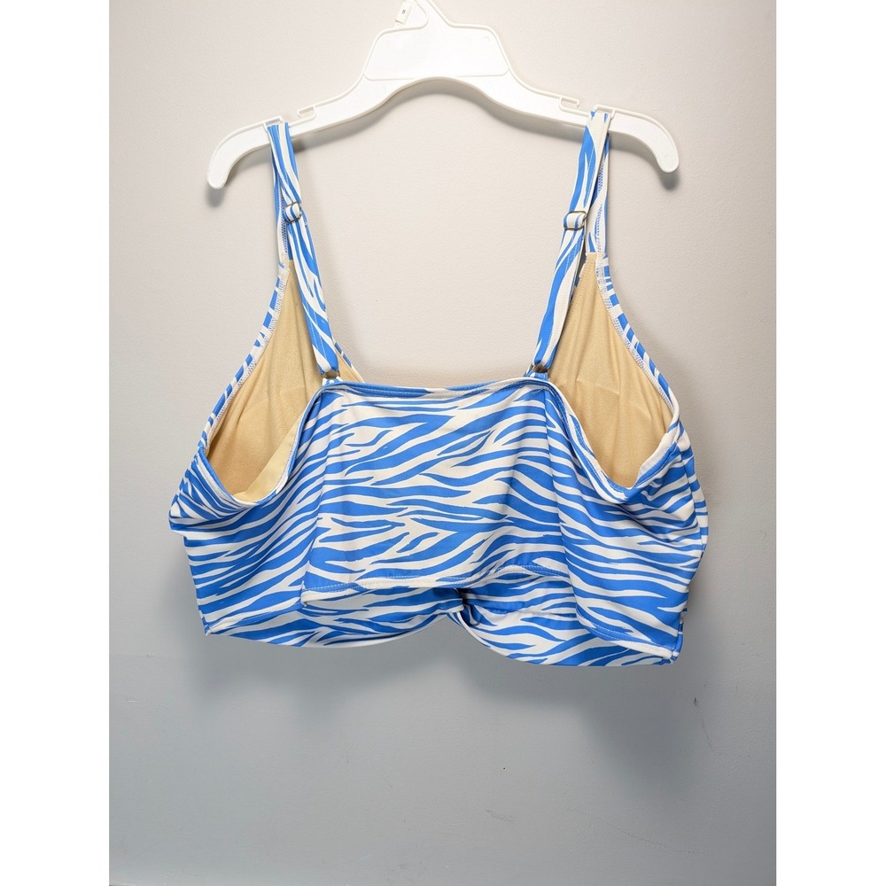 Blue White Zebra Print High Waisted Bikini Set Twist Front Ruched Swimsuit - Picture 4 of 10